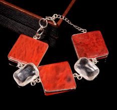 Agate & Glass stone bracelet, Brass silver plated bracelet for women